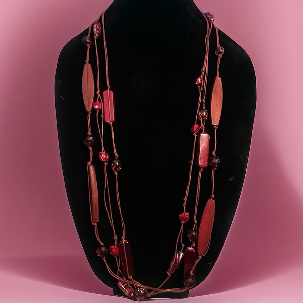 Isis long multi strand chunky station bead cord necklace